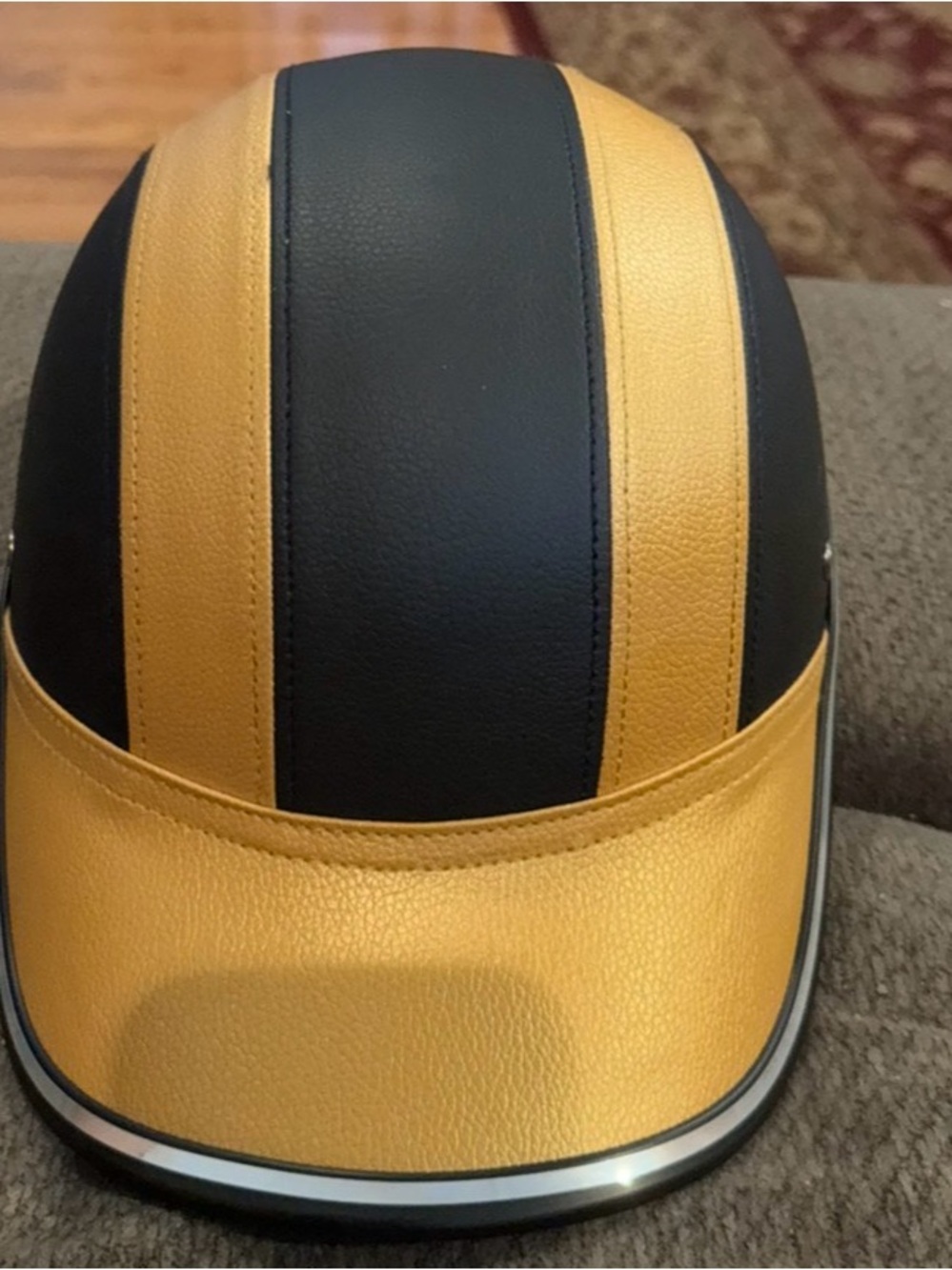 Men's Black and Yellow Leather Cycling Cap - Classic Two-Tone